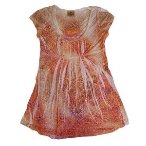 Suki Jones orange white purple multicolor floral print burnout top sz M